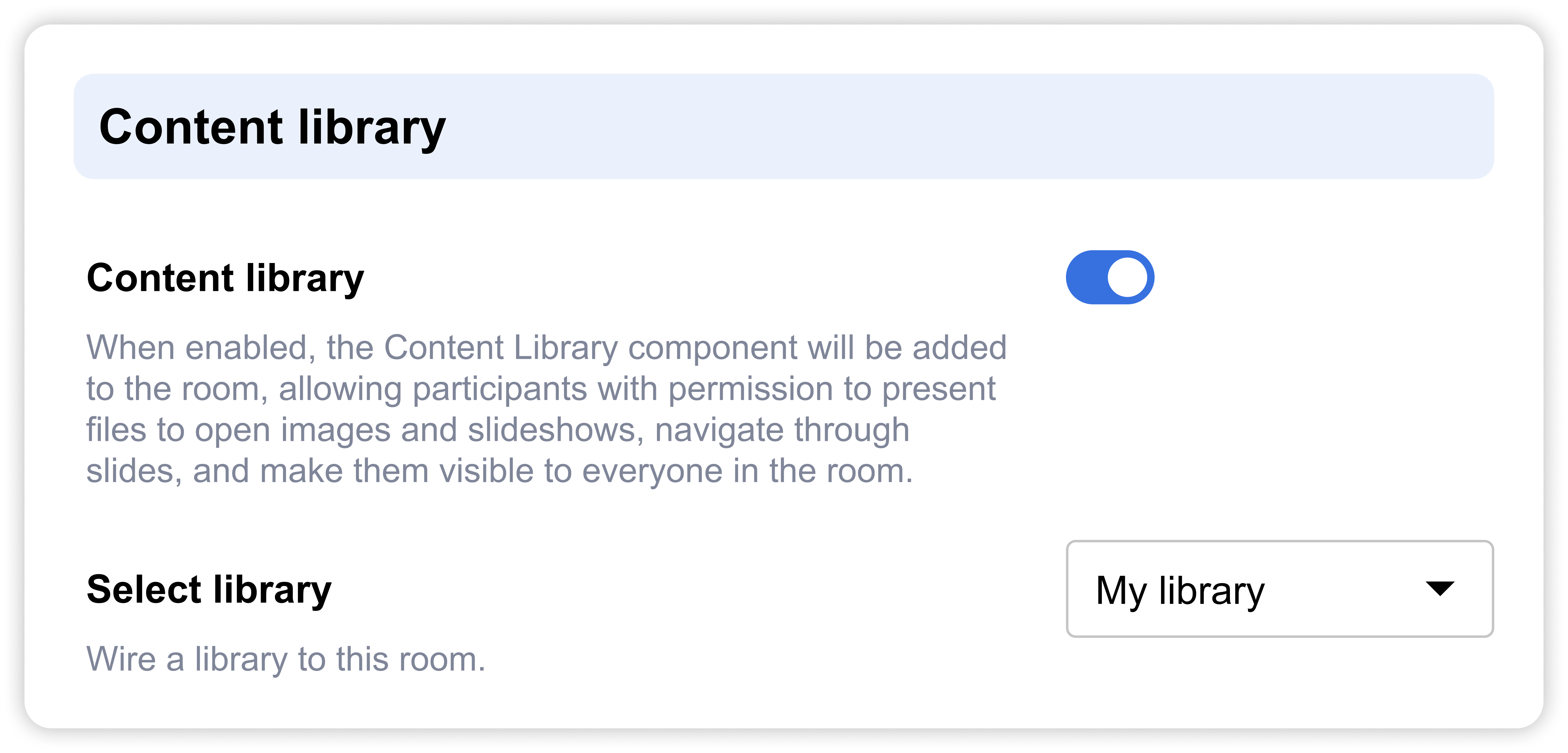 Digital Samba 598 - Content Library Room Settings